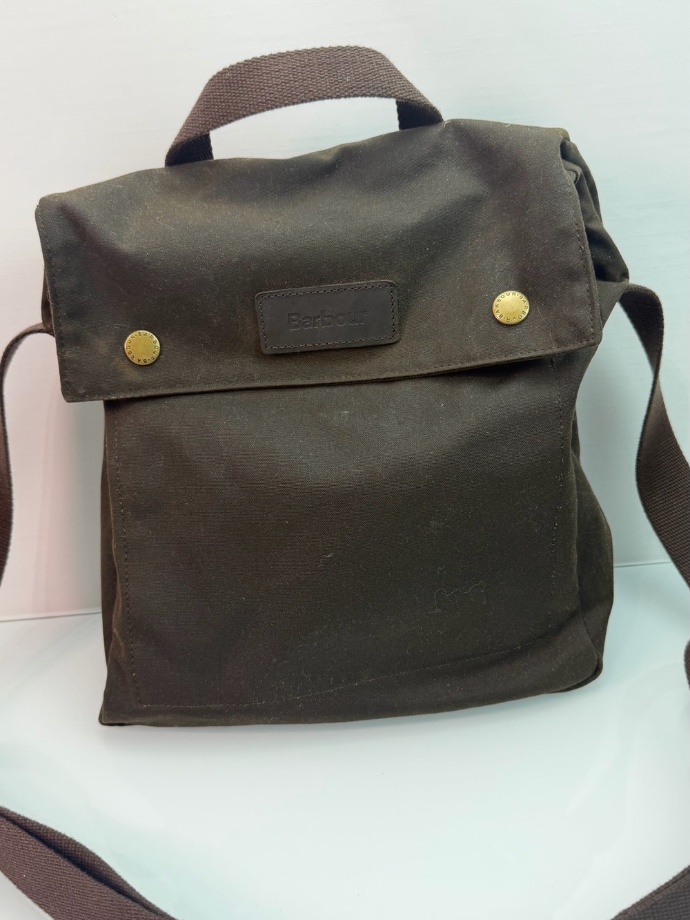 Barbour Balloch Flight Bag Olive Waxed Cotton Tartan Crossbody Messenger Bag